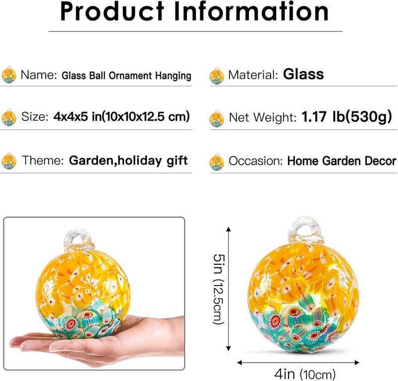EUSTUMA Hand Blown Glass Witch Ball,Glass Ball Ornament Hanging Garden Gazing Ball Indoor Outdoor Home Décor. (6) - Image 2